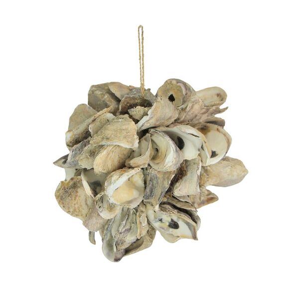 Handcrafted Hanging Coastal 9-Inch Oyster Shell Sphere - Home Beach Ornament - Picture 2 of 5